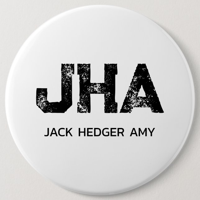 MINIMALIST BLACK THREE LETTER MONOGRAM NAME WHITE 6 INCH ROUND BUTTON (Front)
