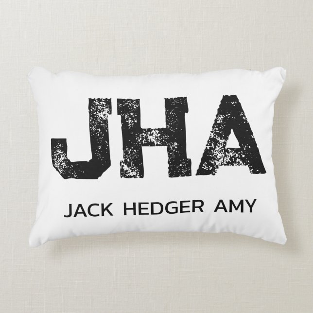 MINIMALIST BLACK THREE LETTER MONOGRAM NAME WHITE ACCENT PILLOW (Front)