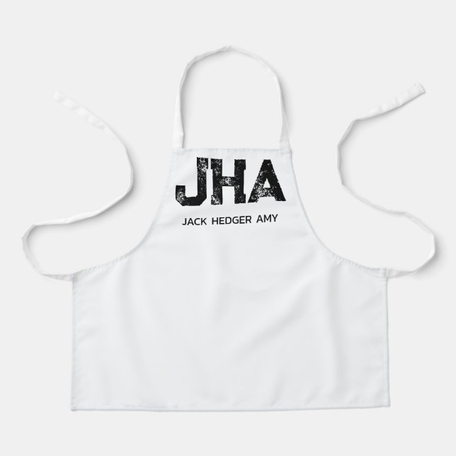 MINIMALIST BLACK THREE LETTER MONOGRAM NAME WHITE APRON (Front)
