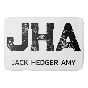 MINIMALIST BLACK THREE LETTER MONOGRAM NAME WHITE BATH MAT