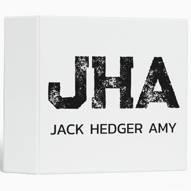 MINIMALIST BLACK THREE LETTER MONOGRAM NAME WHITE BINDER (Front/Spine)
