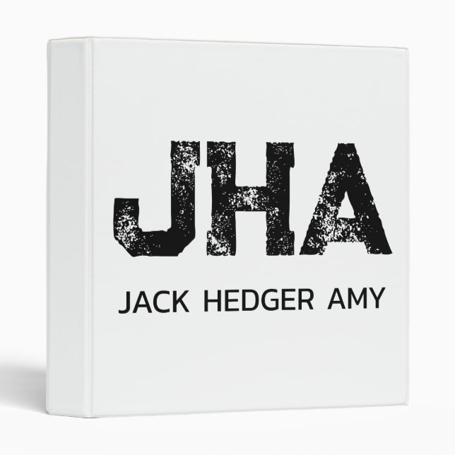 MINIMALIST BLACK THREE LETTER MONOGRAM NAME WHITE BINDER (Front/Spine)
