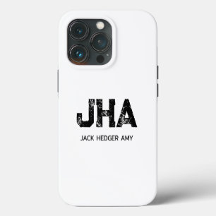 MINIMALIST BLACK THREE LETTER MONOGRAM NAME WHITE iPhone 13 PRO CASE