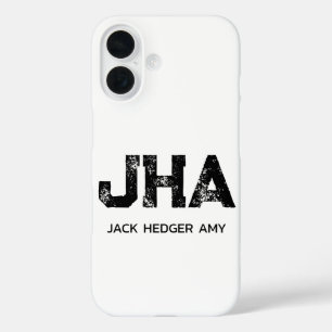 MINIMALIST BLACK THREE LETTER MONOGRAM NAME WHITE iPhone 16 CASE