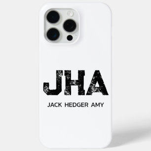 MINIMALIST BLACK THREE LETTER MONOGRAM NAME WHITE iPhone 15 PRO MAX CASE