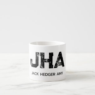 MINIMALIST BLACK THREE LETTER MONOGRAM NAME WHITE ESPRESSO CUP
