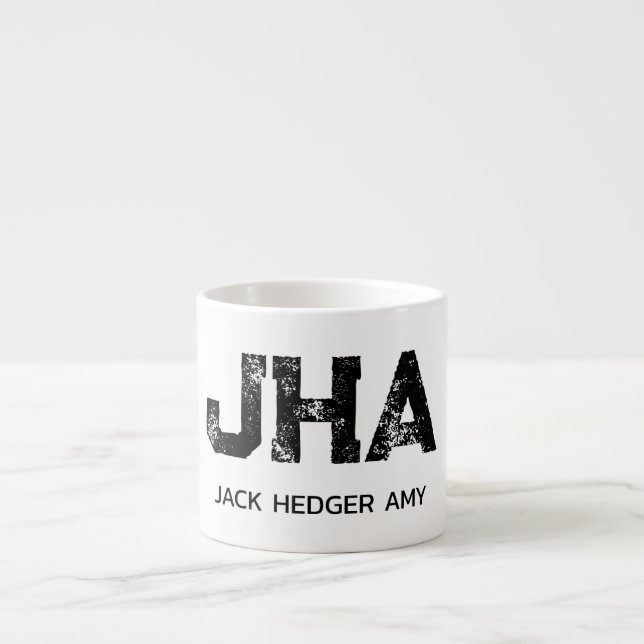 MINIMALIST BLACK THREE LETTER MONOGRAM NAME WHITE ESPRESSO CUP (Front)