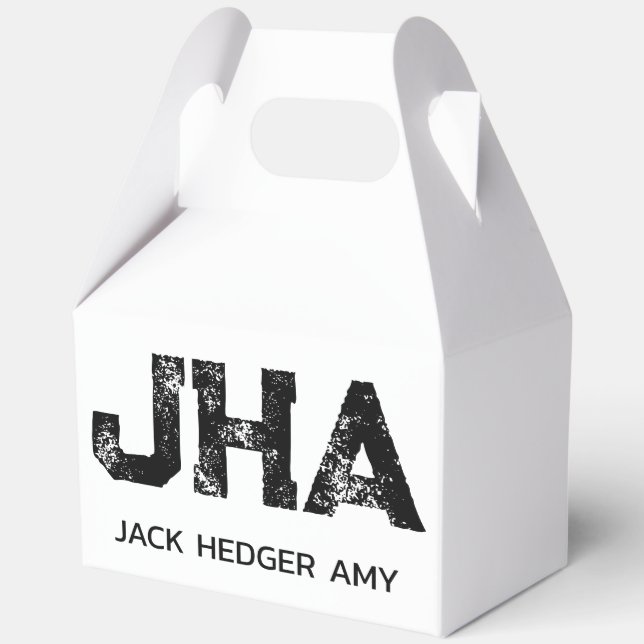 MINIMALIST BLACK THREE LETTER MONOGRAM NAME WHITE FAVOR BOX (Front)