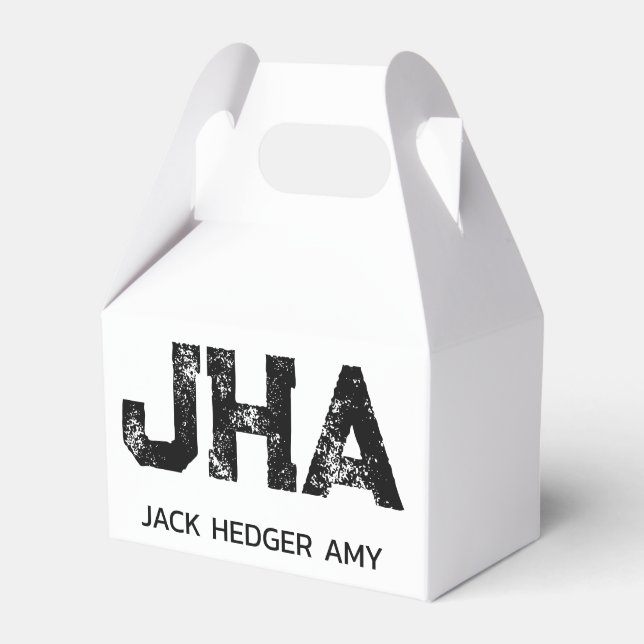 MINIMALIST BLACK THREE LETTER MONOGRAM NAME WHITE FAVOR BOX (Front Side)