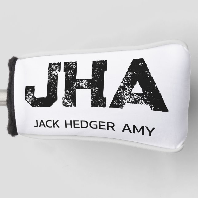 MINIMALIST BLACK THREE LETTER MONOGRAM NAME WHITE GOLF HEAD COVER (Front)
