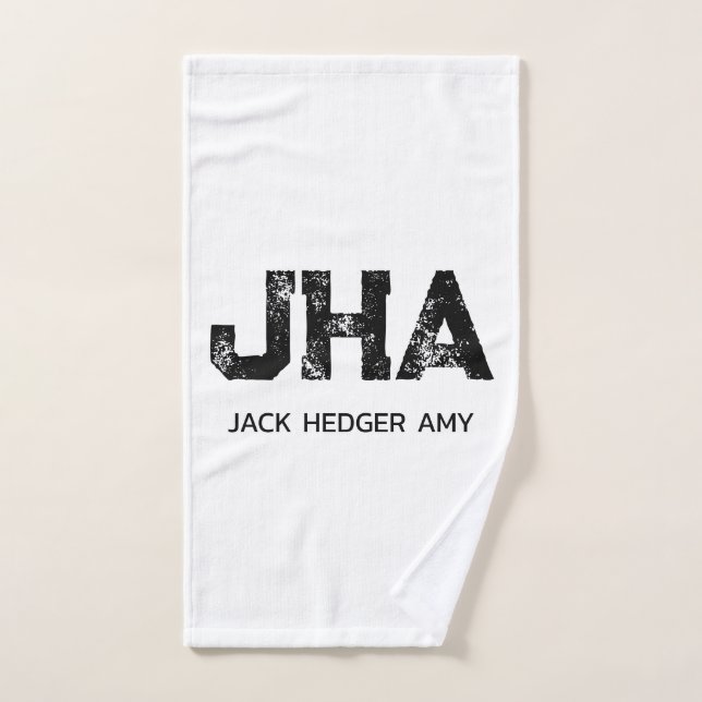 MINIMALIST BLACK THREE LETTER MONOGRAM NAME WHITE HAND TOWEL (Hand Towel)