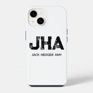 MINIMALIST BLACK THREE LETTER MONOGRAM NAME WHITE iPhone 14 CASE