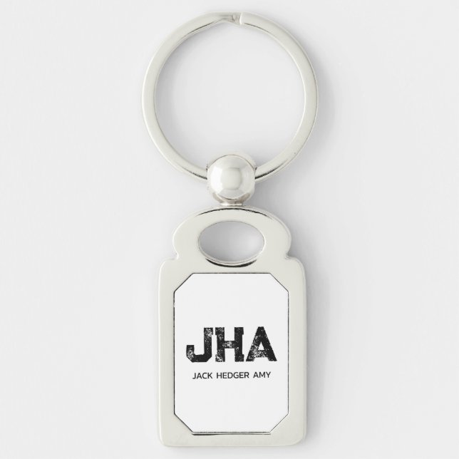 MINIMALIST BLACK THREE LETTER MONOGRAM NAME WHITE KEYCHAIN (Front)