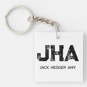 MINIMALIST BLACK THREE LETTER MONOGRAM NAME WHITE KEYCHAIN