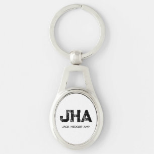 MINIMALIST BLACK THREE LETTER MONOGRAM NAME WHITE KEYCHAIN