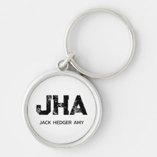 MINIMALIST BLACK THREE LETTER MONOGRAM NAME WHITE KEYCHAIN