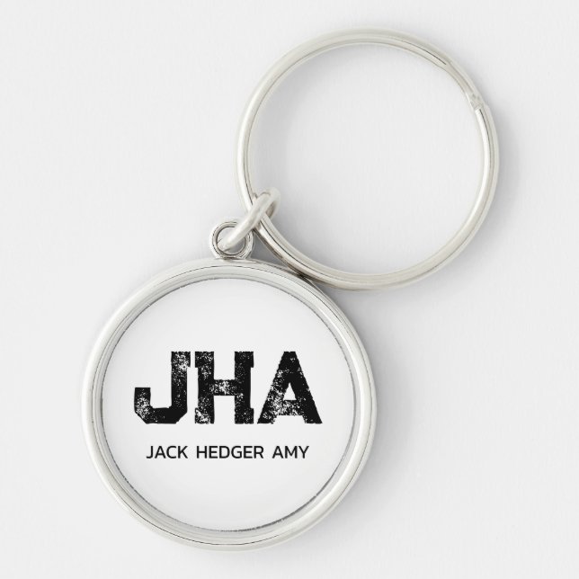 MINIMALIST BLACK THREE LETTER MONOGRAM NAME WHITE KEYCHAIN (Front)