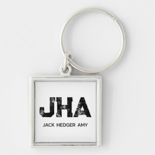 MINIMALIST BLACK THREE LETTER MONOGRAM NAME WHITE KEYCHAIN