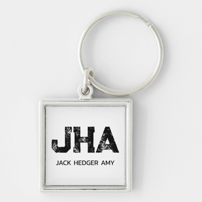 MINIMALIST BLACK THREE LETTER MONOGRAM NAME WHITE KEYCHAIN (Front)