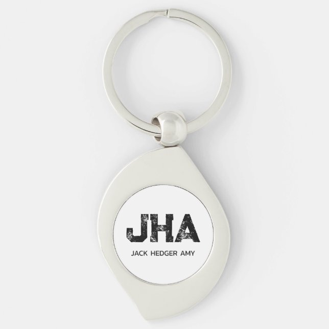 MINIMALIST BLACK THREE LETTER MONOGRAM NAME WHITE KEYCHAIN (Front)