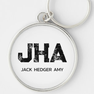MINIMALIST BLACK THREE LETTER MONOGRAM NAME WHITE KEYCHAIN