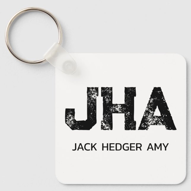 MINIMALIST BLACK THREE LETTER MONOGRAM NAME WHITE KEYCHAIN (Front)