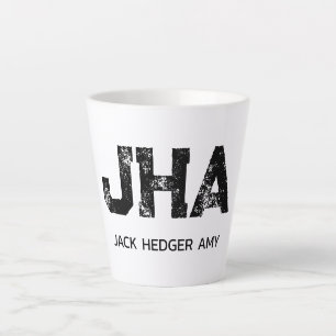 MINIMALIST BLACK THREE LETTER MONOGRAM NAME WHITE LATTE MUG