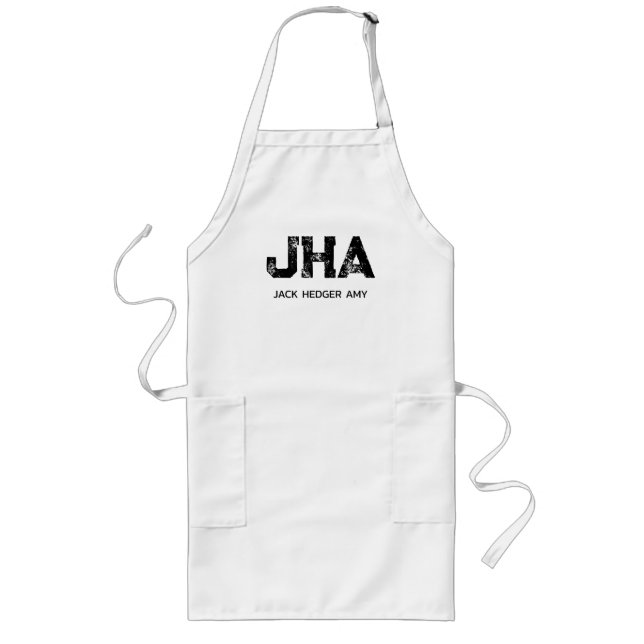 MINIMALIST BLACK THREE LETTER MONOGRAM NAME WHITE LONG APRON (Front)