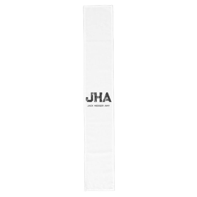 MINIMALIST BLACK THREE LETTER MONOGRAM NAME WHITE LONG TABLE RUNNER (Front)