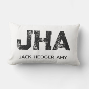 MINIMALIST BLACK THREE LETTER MONOGRAM NAME WHITE LUMBAR PILLOW