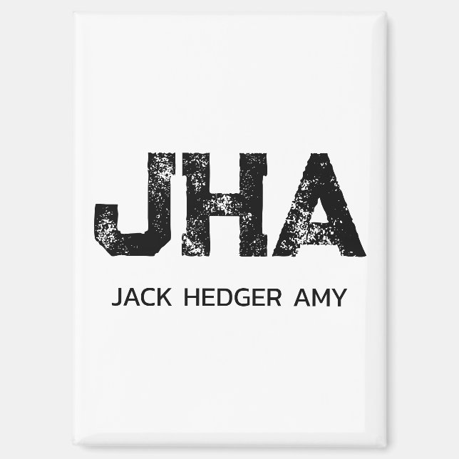 MINIMALIST BLACK THREE LETTER MONOGRAM NAME WHITE MAGNET (Front)