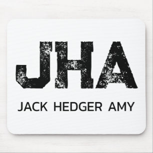 MINIMALIST BLACK THREE LETTER MONOGRAM NAME WHITE MOUSE PAD