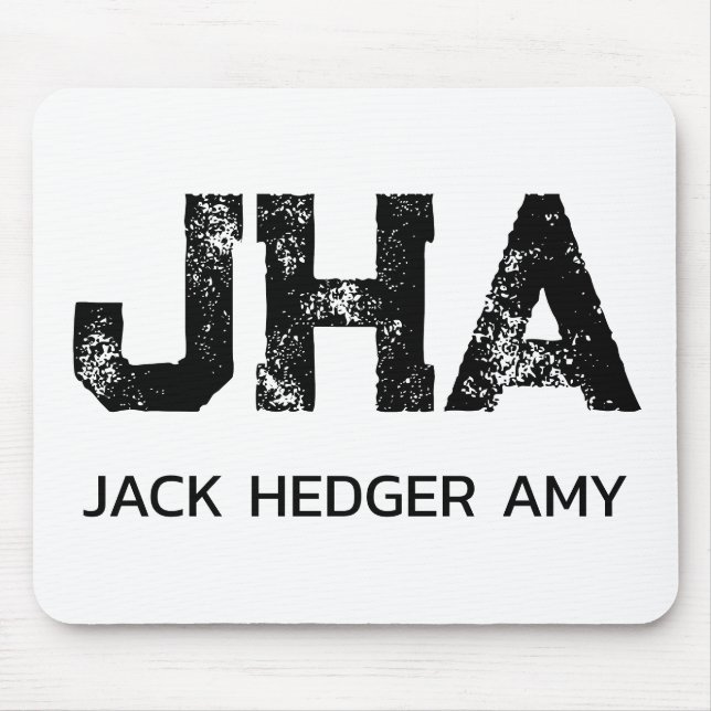 MINIMALIST BLACK THREE LETTER MONOGRAM NAME WHITE MOUSE PAD (Front)