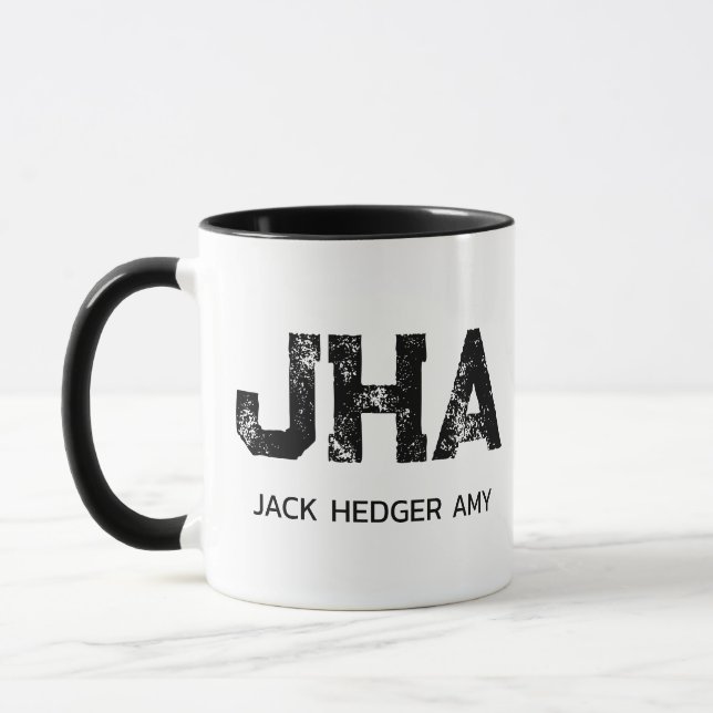 MINIMALIST BLACK THREE LETTER MONOGRAM NAME WHITE MUG (Left)