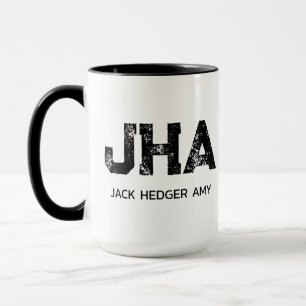 MINIMALIST BLACK THREE LETTER MONOGRAM NAME WHITE MUG