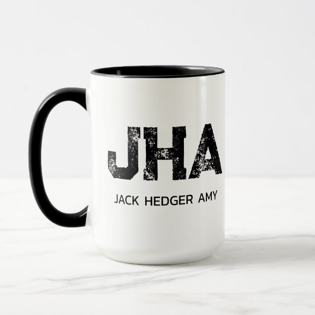 MINIMALIST BLACK THREE LETTER MONOGRAM NAME WHITE MUG (Left)