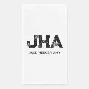 MINIMALIST BLACK THREE LETTER MONOGRAM NAME WHITE NAPKIN