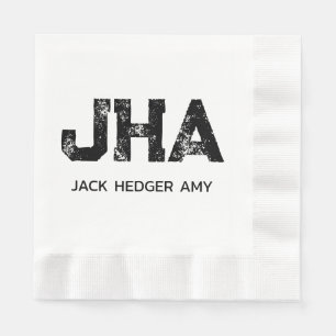 MINIMALIST BLACK THREE LETTER MONOGRAM NAME WHITE NAPKIN