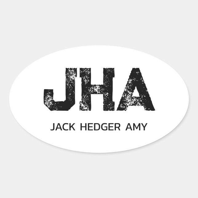 MINIMALIST BLACK THREE LETTER MONOGRAM NAME WHITE OVAL STICKER (Front)