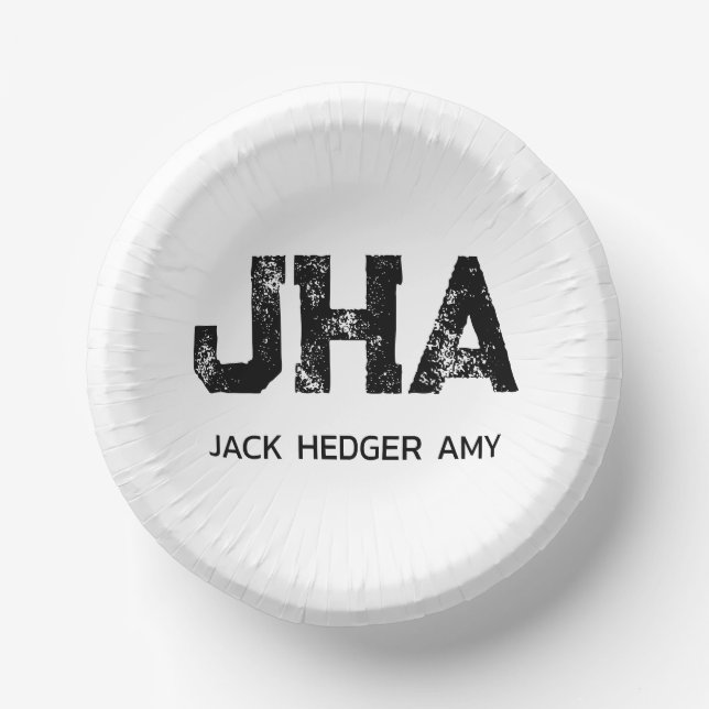 MINIMALIST BLACK THREE LETTER MONOGRAM NAME WHITE PAPER PLATE (Front)
