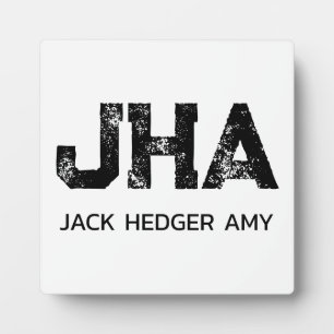 MINIMALIST BLACK THREE LETTER MONOGRAM NAME WHITE PLAQUE