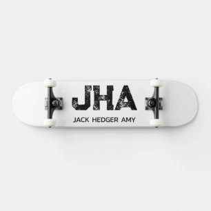 MINIMALIST BLACK THREE LETTER MONOGRAM NAME WHITE SKATEBOARD