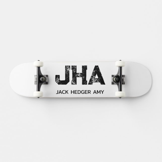 MINIMALIST BLACK THREE LETTER MONOGRAM NAME WHITE SKATEBOARD (Horz)