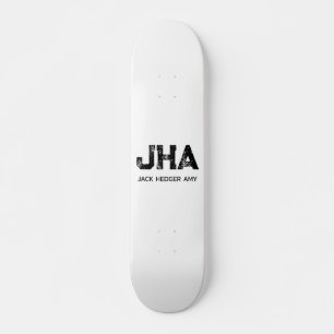MINIMALIST BLACK THREE LETTER MONOGRAM NAME WHITE SKATEBOARD