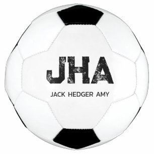 MINIMALIST BLACK THREE LETTER MONOGRAM NAME WHITE SOCCER BALL