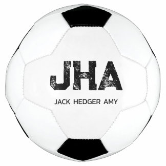 MINIMALIST BLACK THREE LETTER MONOGRAM NAME WHITE SOCCER BALL