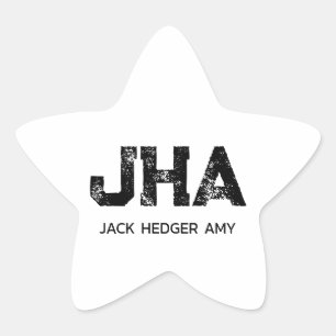 MINIMALIST BLACK THREE LETTER MONOGRAM NAME WHITE STAR STICKER
