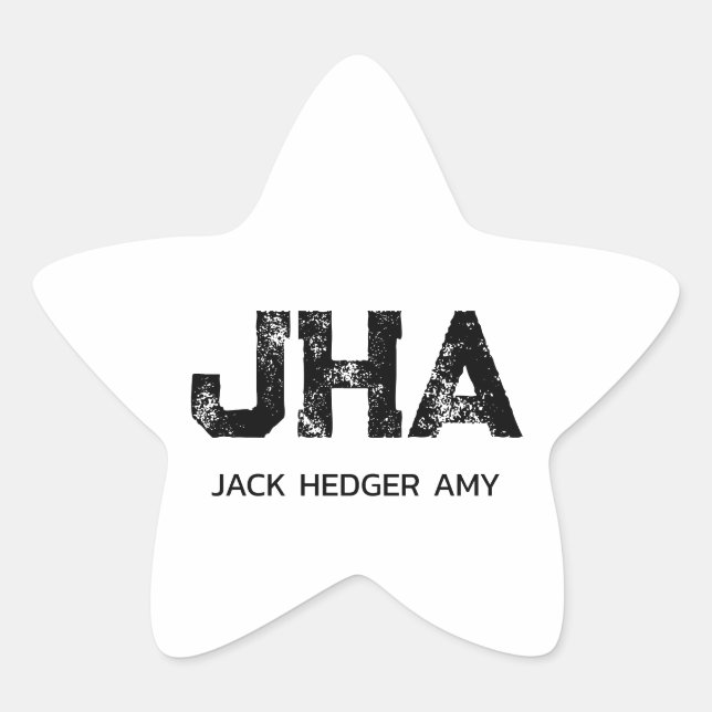 MINIMALIST BLACK THREE LETTER MONOGRAM NAME WHITE STAR STICKER (Front)