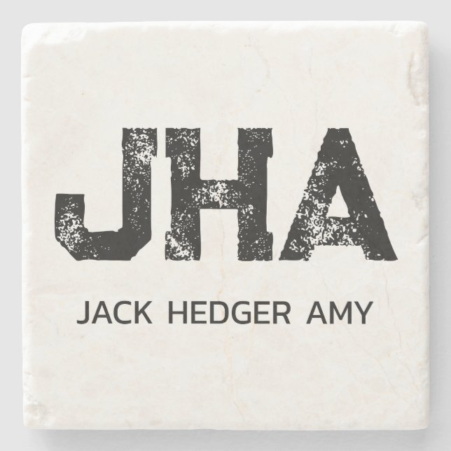MINIMALIST BLACK THREE LETTER MONOGRAM NAME WHITE STONE COASTER (Front)