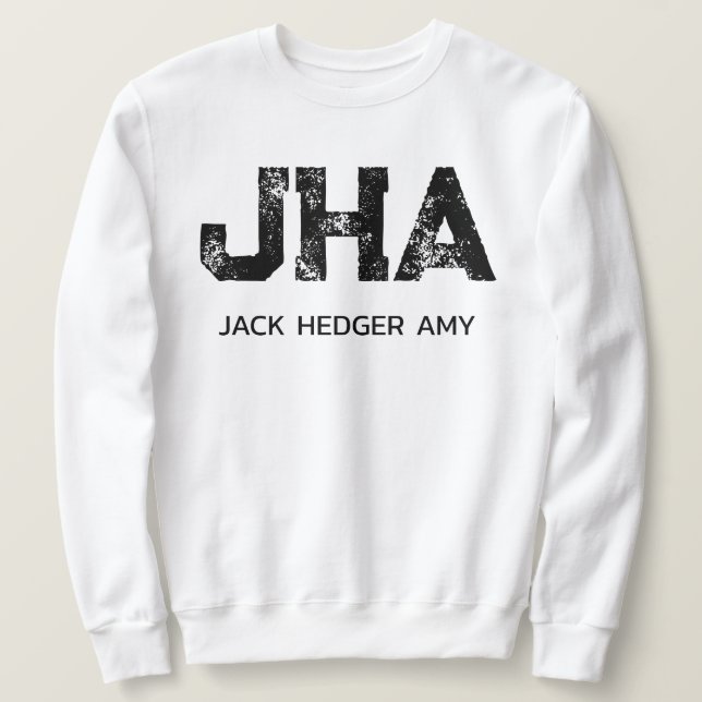 MINIMALIST BLACK THREE LETTER MONOGRAM NAME WHITE SWEATSHIRT (Design Front)
